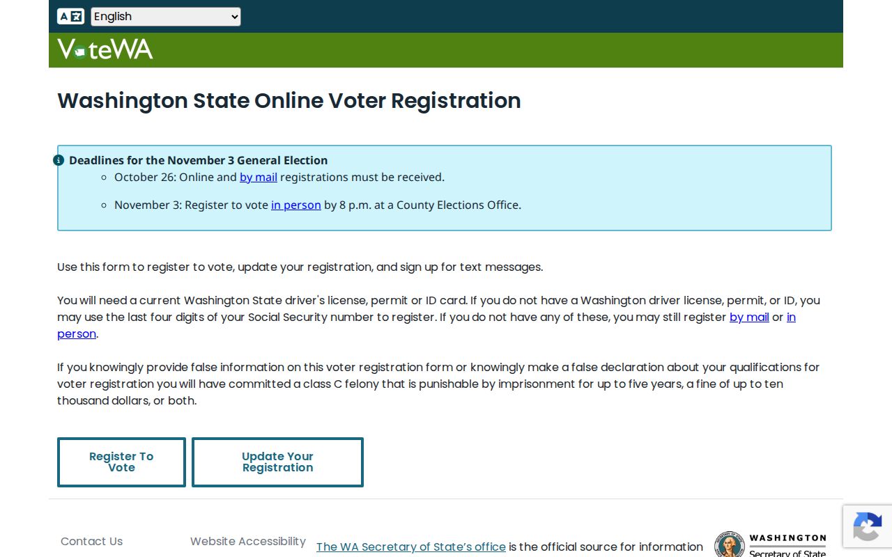 VoteWA voter self-service sign-in for personal registration verification